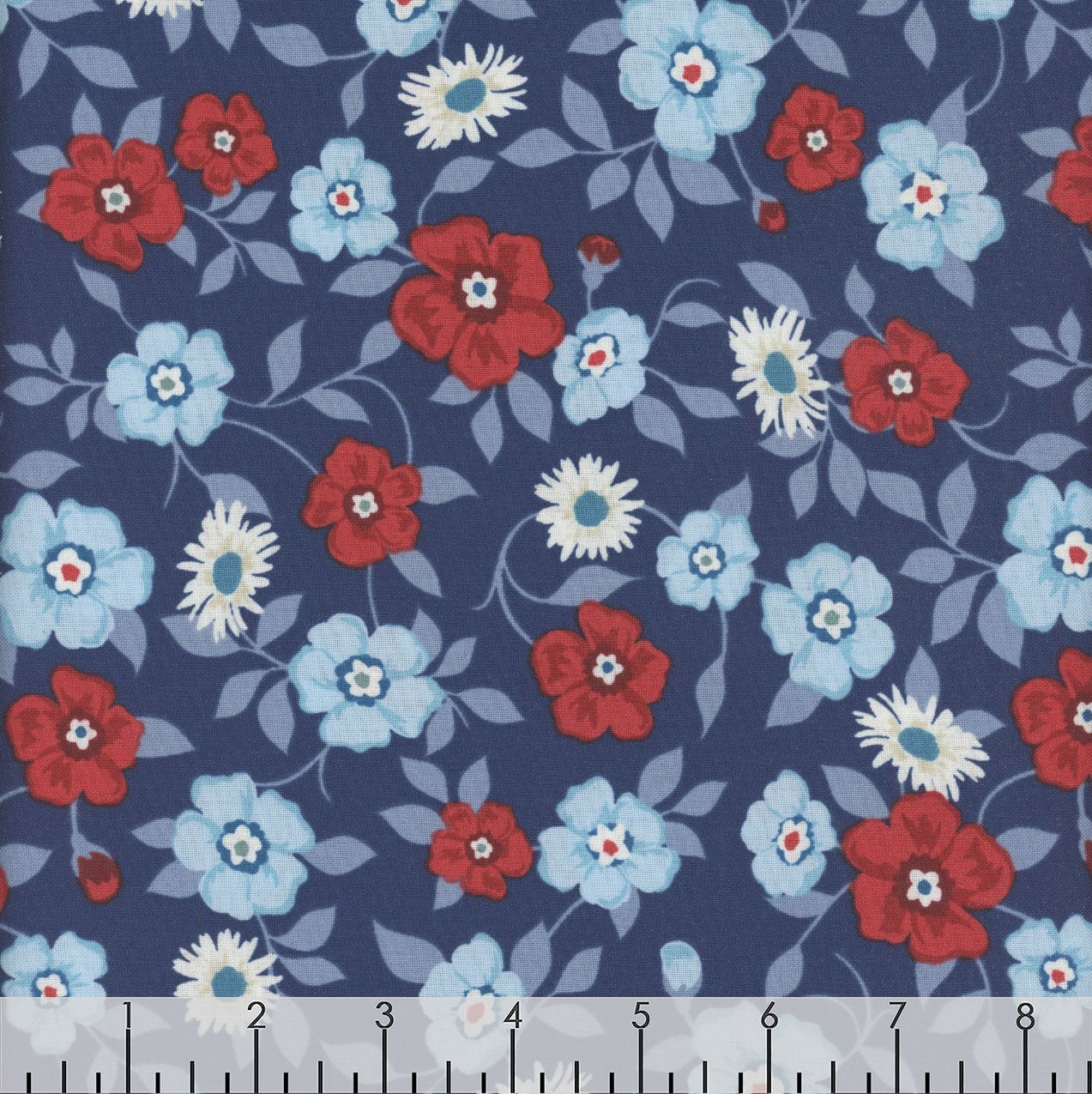 Windham Fabrics Front Porch Allison Harris Vining Blooms Navy Blue